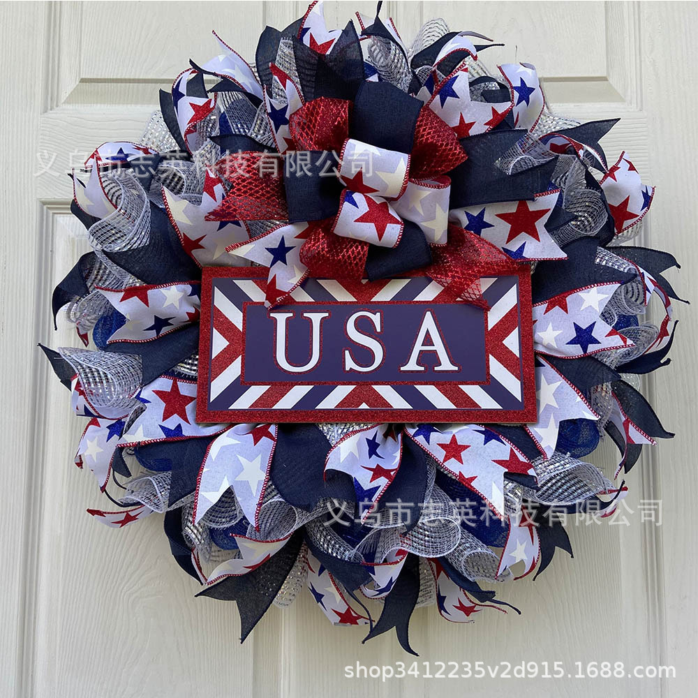 Picture of Amazon American Independence Day flag Garland ornaments national day door hanging wreath holiday decoration props wholesale