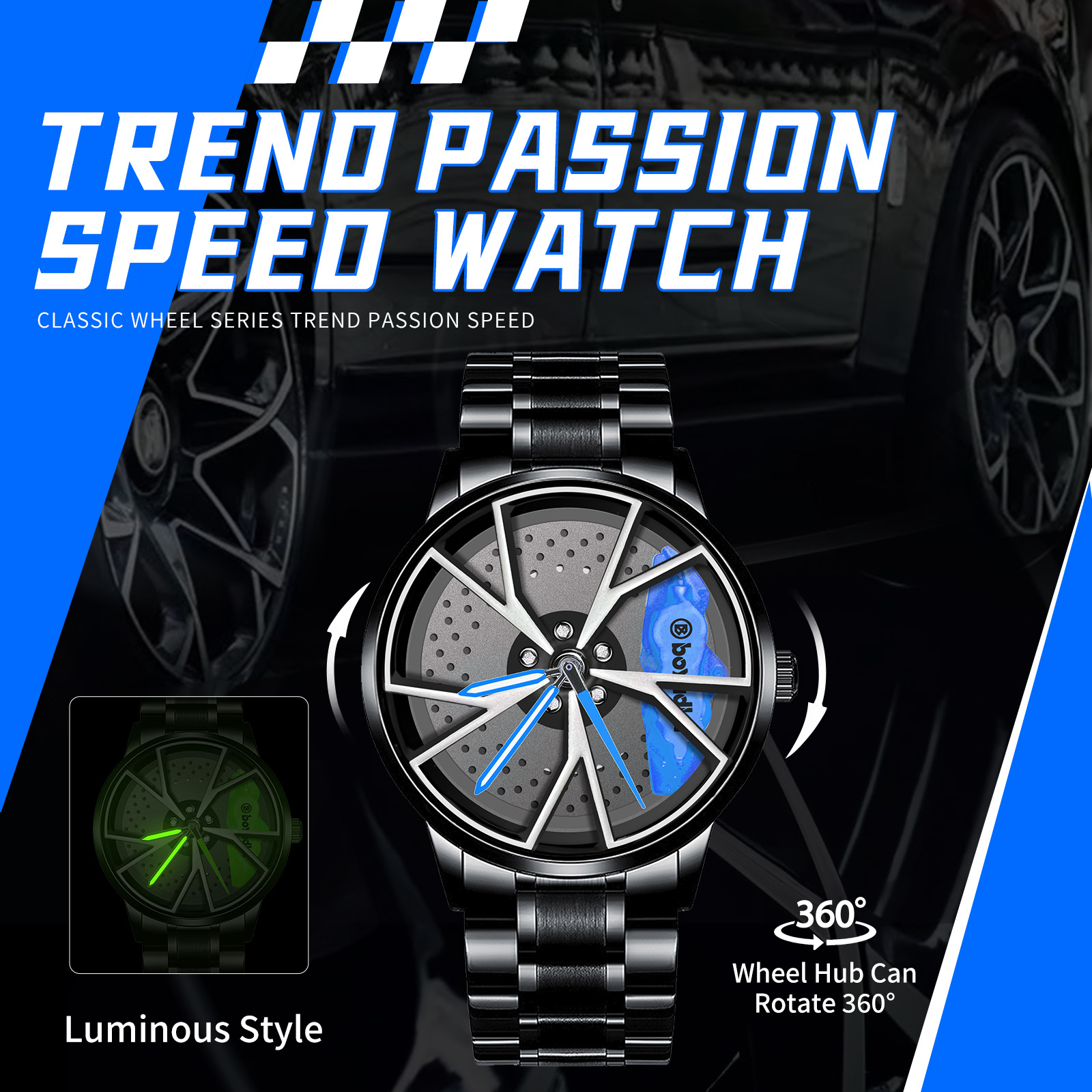 Cross-border Special for New R Wheel Hub Watch Rotatable Fashion Sports Watch