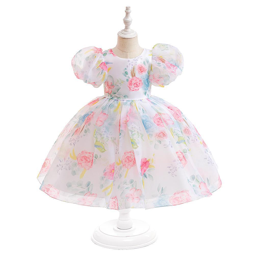 Picture of Girls' Dress European and American Puff Sleeve Princess Dress Children's Floral Mesh Puff dress 2024 Flower Girl Wedding Dress