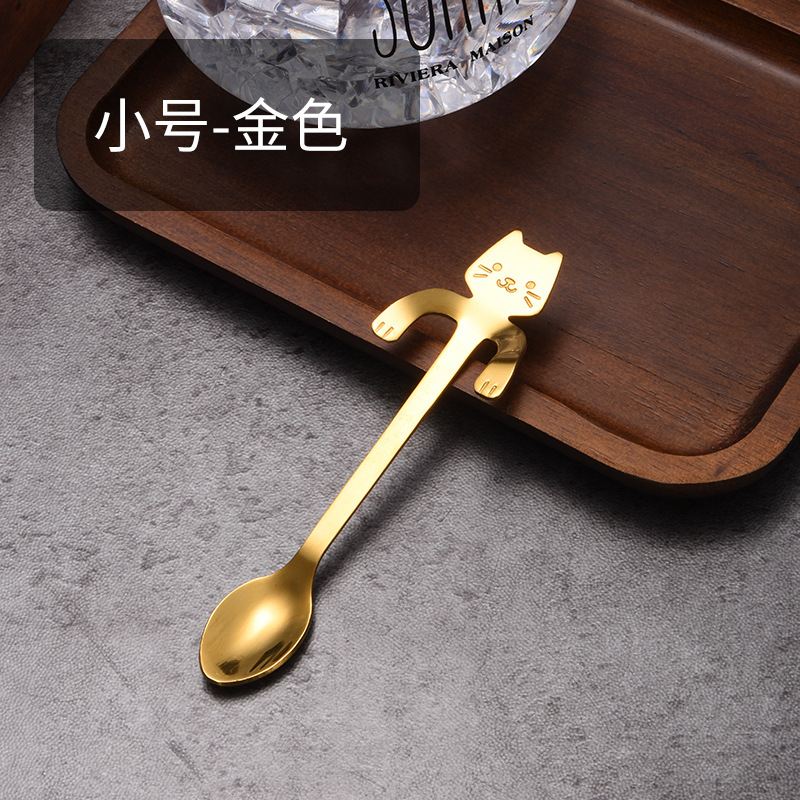 Picture of 304 stainless steel cat spoon creative cartoon hanging side spoon cute coffee spoon gold plated mixing spoon plus logo
