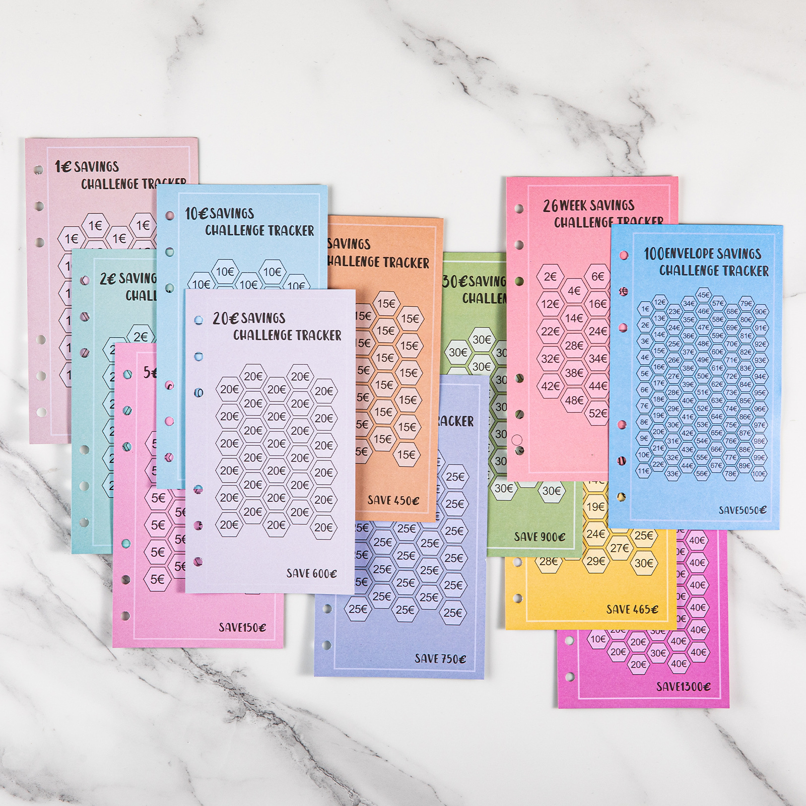 Cross-border dedicated 6-hole A6 euro 100 envelopes save money 52 weeks save challenge 30 days save money USD punch paper