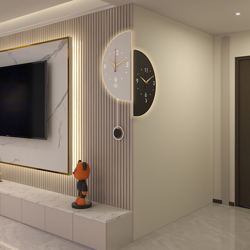2024 New Style Living Room Double-Sided Corner Wall Clock Home Corner Sun Corner Clock Hanging Watch Creative Light Luxury Wall Lamp Clock