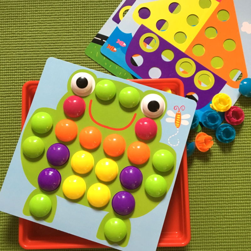 Picture of Large-grain button jigsaw puzzle mushroom nail originated from American early childhood Children's Enlightenment puzzle color matching combination toy
