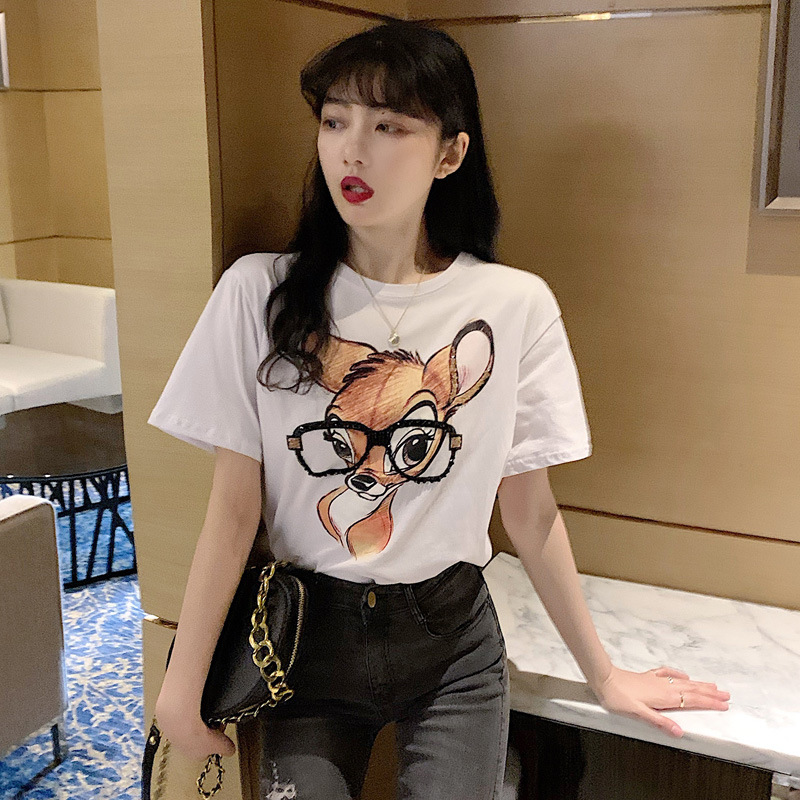 Picture of ins Artistic Women's Casual Base Shirt Women's Korean Loose Top Women's Summer Couple's Short Sleeve T-Shirt Women's Wholesale