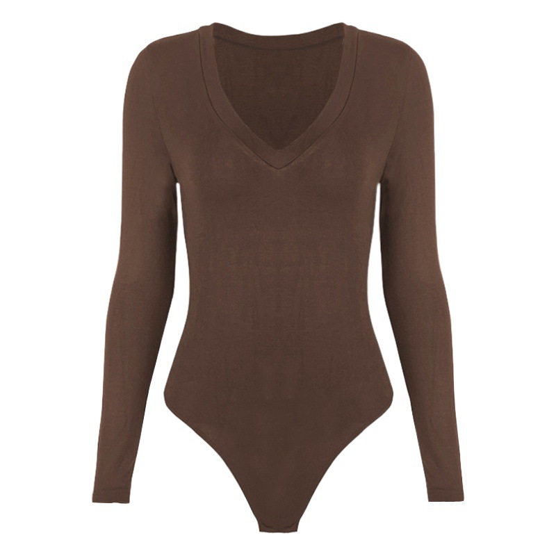 2025 Autumn and Winter New Inner Layering Shirt Ins European and American Sexy Women's Tops Amazon Long-Sleeved V Neck Jumpsuit