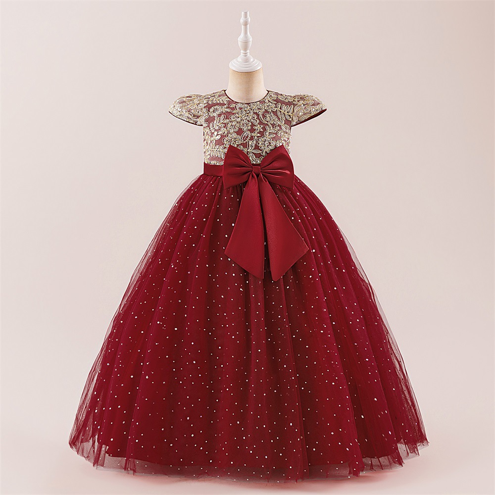 2024 New Style Long Dress Dress Embroidered Girl's Princess Dress Small Flying Sleeve Mesh Children's Dress Girl's Sequin dress