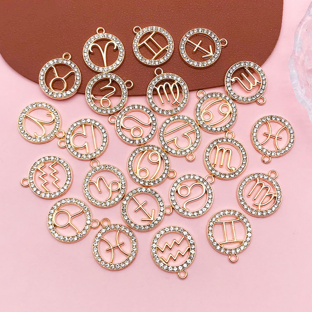 Twelve Zodiac Signs Cross-Border Zodiac Signs with Diamonds Alloy Accessories DIY Combination Necklace Earrings Pendant Pendant Accessories