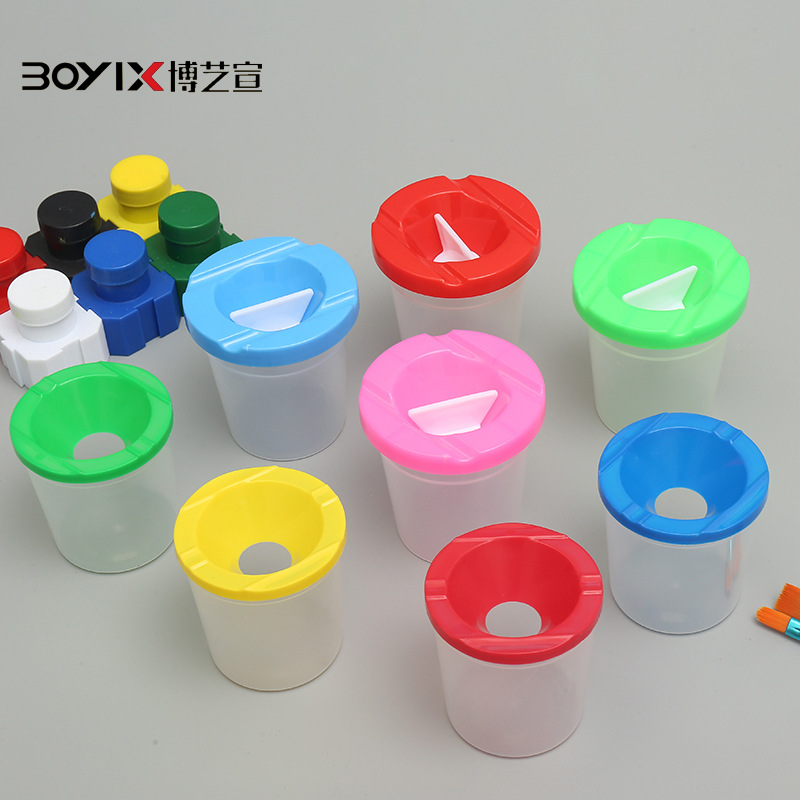 Amazon portable environmental protection plastic pour-out children's art multi-functional pigment color graffiti painting pen washing container