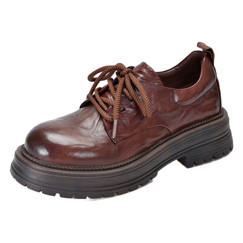 [9.9kg Pairs, Available] First-Layer Cowhide Loafers with Round Toes, New Flats, Low-Top Round-Toe Women's Shoes