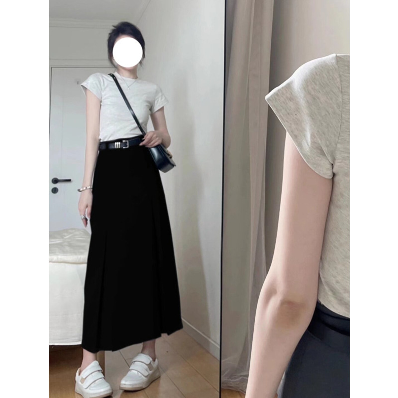 Picture of Solid Color High Waist Pleated Dress Women's Autumn and Winter plus size chubby girl Hip Covering Slimming Pear-Shaped Figure A- Shaped Mid-Length Dress