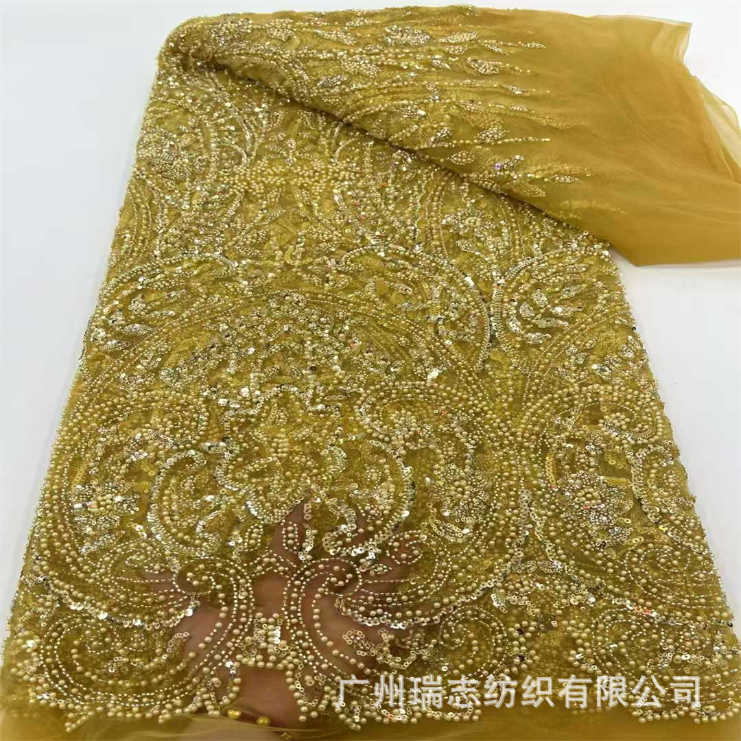 European and American Palace Style Large Bubble Beads Stereo Bead Mesh Mesh Lace Fabric Wedding Dress Cheongsam Dress Performance Clothing Fabric