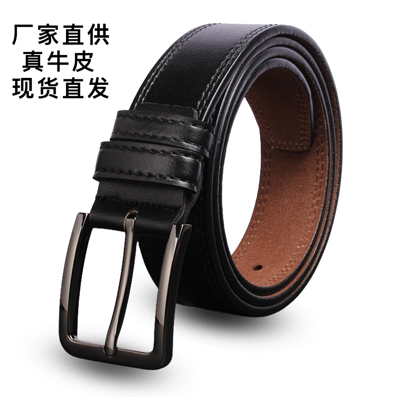 Belt Men's Wholesale High-end Genuine Leather Cowhide Pin Buckle Belt Men's Casual Fashionable Jeans with Long Pin Buckle