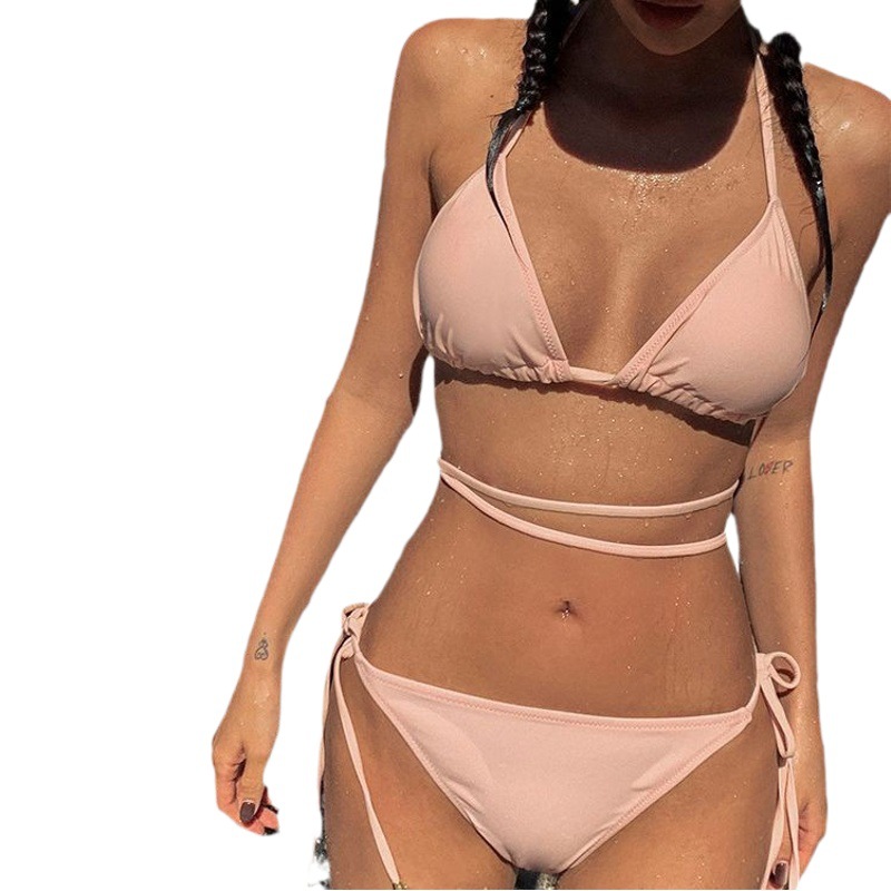 2023 new swimsuit women's split two-piece suit belly covering slimming gathered small chest South Korea ins style Hot Spring