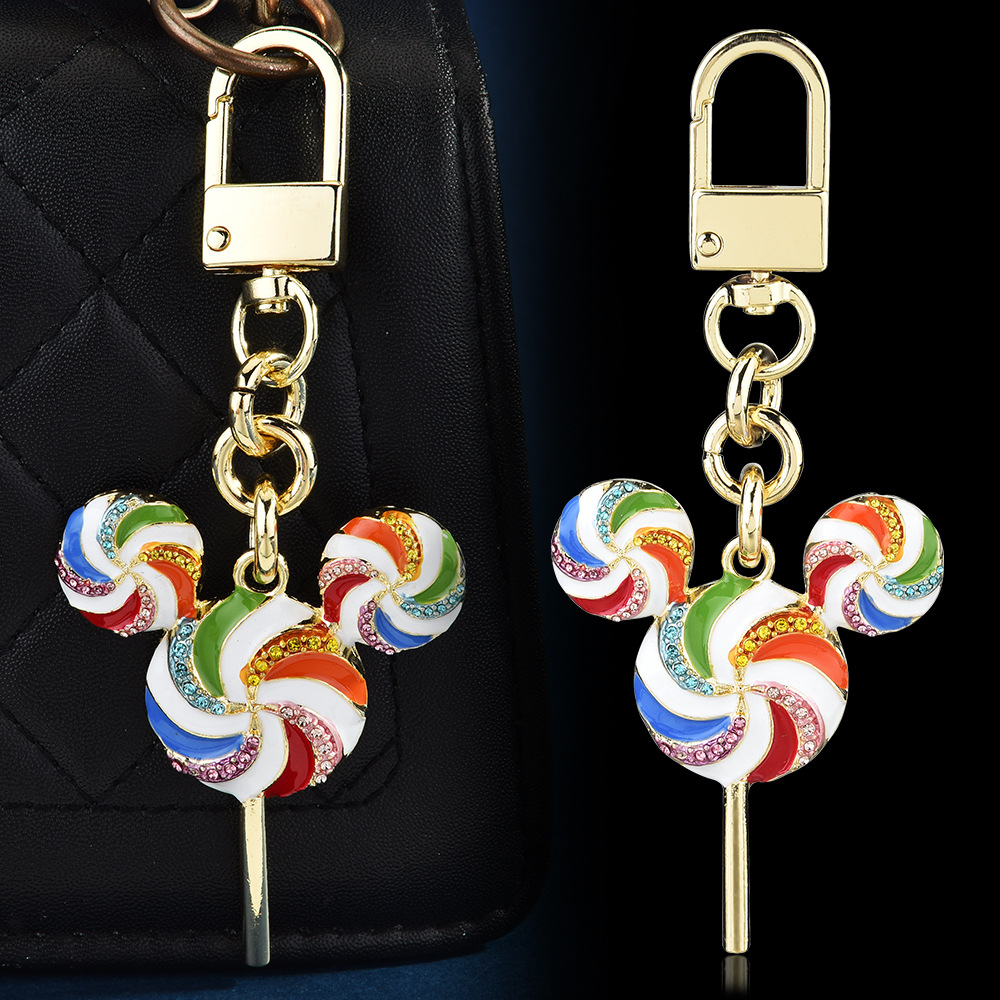 Cross-Border New Mickey Candy Diamond Lollipop Keychain Colorful Metal Pendant Trendy Bag Pendant Wholesale