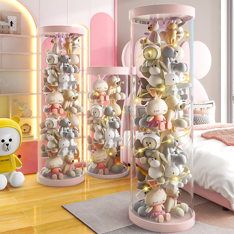 Zipper doll storage bucket transparent children's plush toy doll storage basket puppet cylindrical storage tube storage box