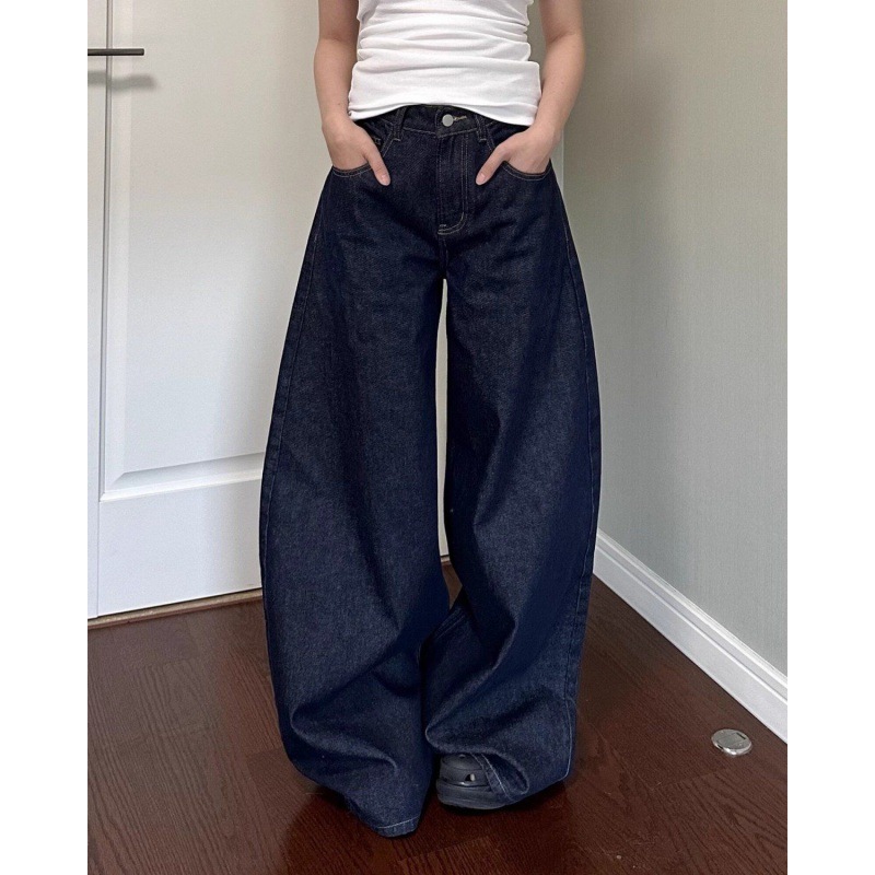 American Style Retro Dipped Wide Leg Jeans Women's Spring 2024 European and American Loose High Waist Harajuku Slimming Straight Pants