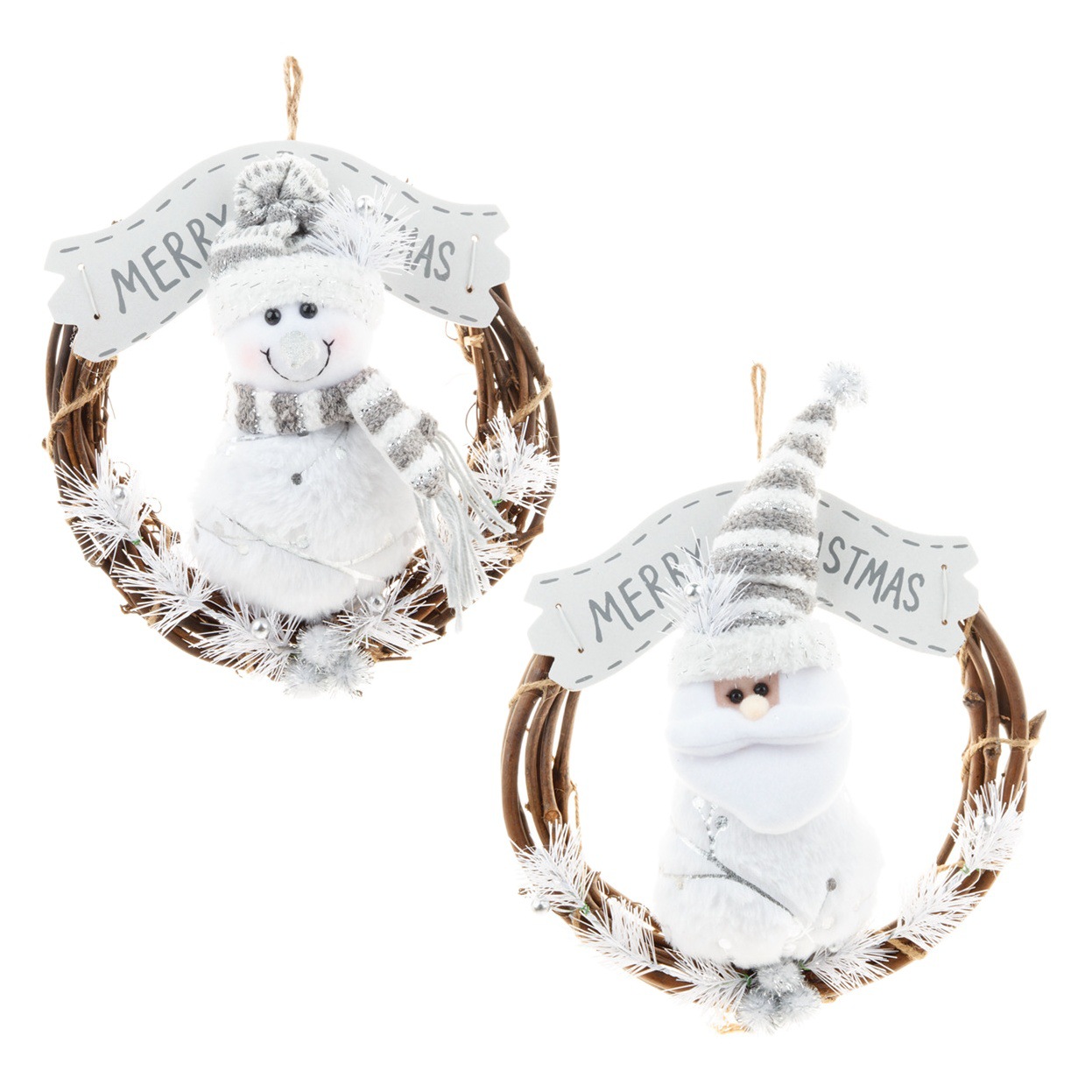 Cross-border new Christmas white old snowman plate rattan wreath decoration door pendant scene