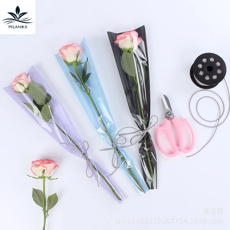 New Single-Pack Rose Bag Frosted Single Bag Bouquet Bag Flower Wrapping Paper Floral Material Matte Frosted