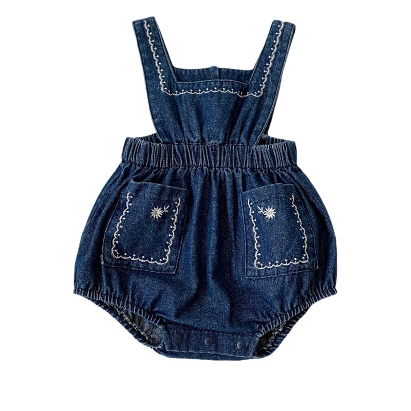 Picture of 2025 New Korean Style Baby Girl Embroidered Denim Suspender Harness Easiest for Match Outerwear Baby Jumpsuit Long Climbing Clothes