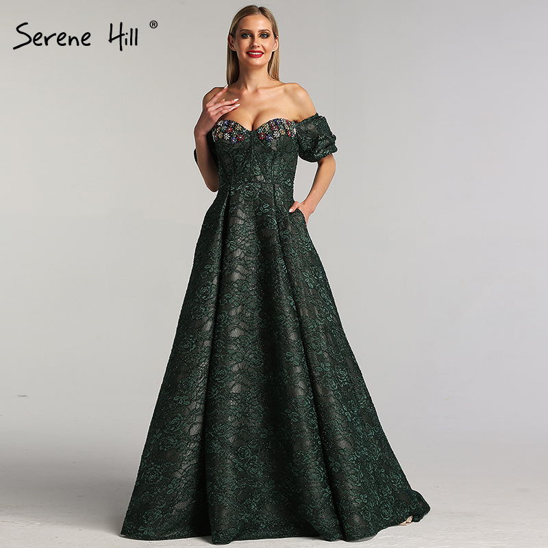 Green Off-Shoulder Dress Sexy Strapless Noble Atmospheric Performance Host Banquet Evening Dress LA60704