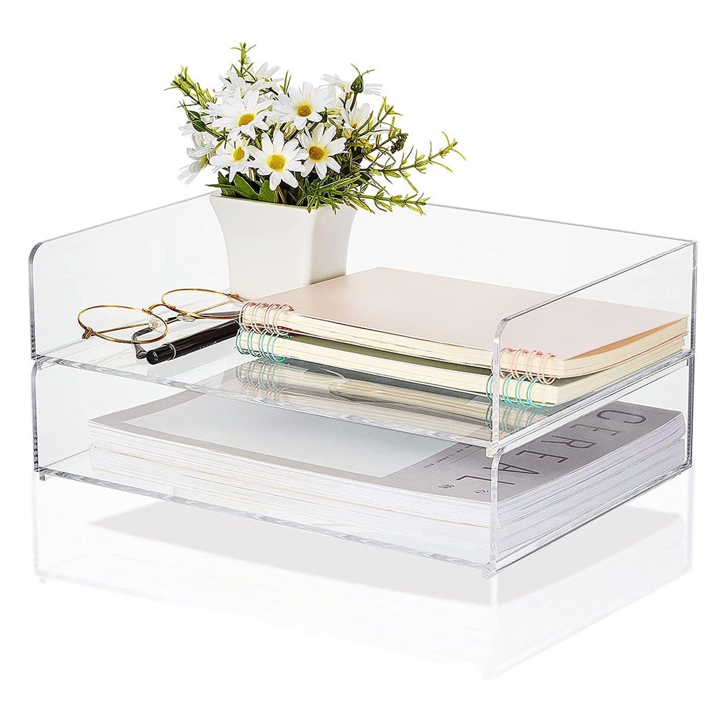 Acrylic File Rack Transparent Office Storage Rack Letter Organizer A4 Data Rack Stackable Acrylic Tray