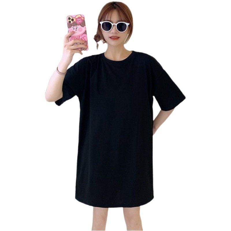 high quality Pure Cotton Pink Short-sleeved T-shirt Women's Summer Loose plus size Thin Mid-length Solid Color Top European Fashion