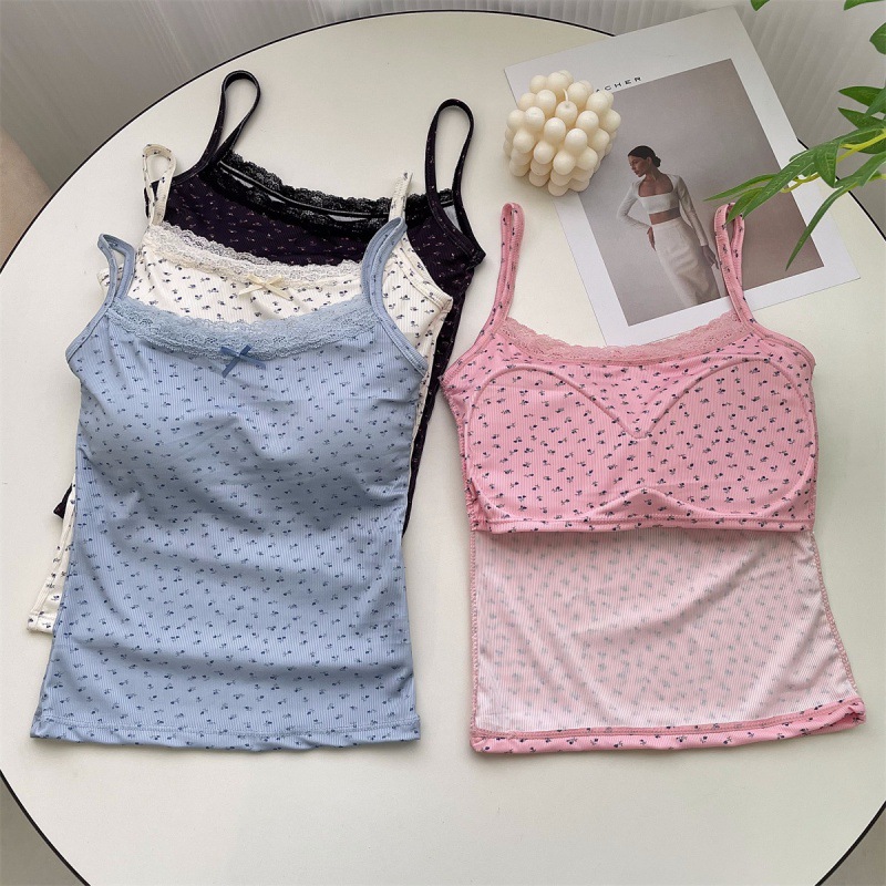Picture of bm wind ice silk floral suspenders vest with chest pad one-piece beautiful back inside and outside wear Korean pure suspenders underwear