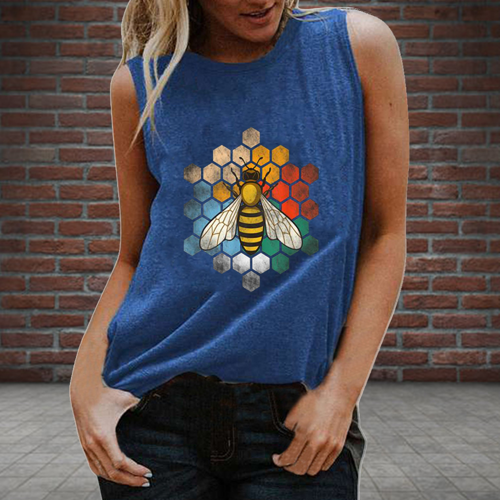Spring 2020 New Bee Nesting Printed Pattern Women's T-Shirt Sleeveless Vest 11105
