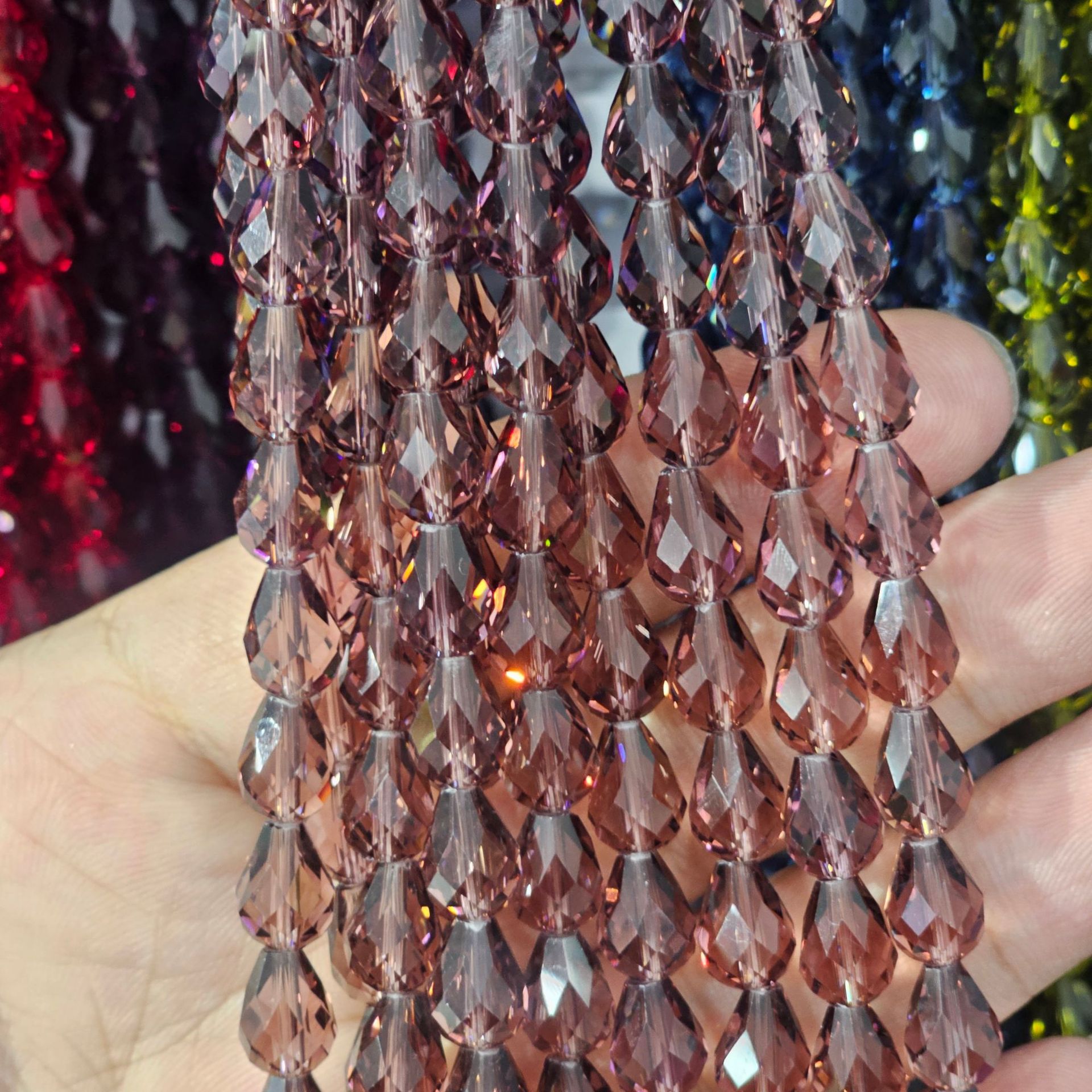 Picture of K9 Crystal through hole water drop cut surface dripping loose beads DIY handmade accessories beaded mobile phone chain bracelet hairpin