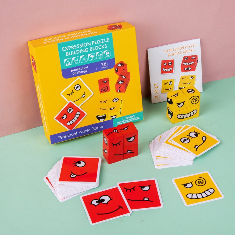 Picture of Children's Color Face-changing Rubik's Cube Building Block Toy Jigsaw Puzzle Block Logical Thinking Training Fun Educational Wooden Toys