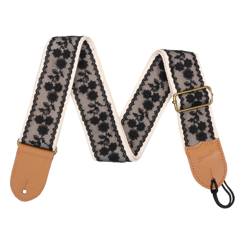 Cross-border Features Black Lace Guitar Strap Bass Electric Guitar Crossbody Shoulder Strap Acoustic Acoustic Guitar Cotton Strap Accessories