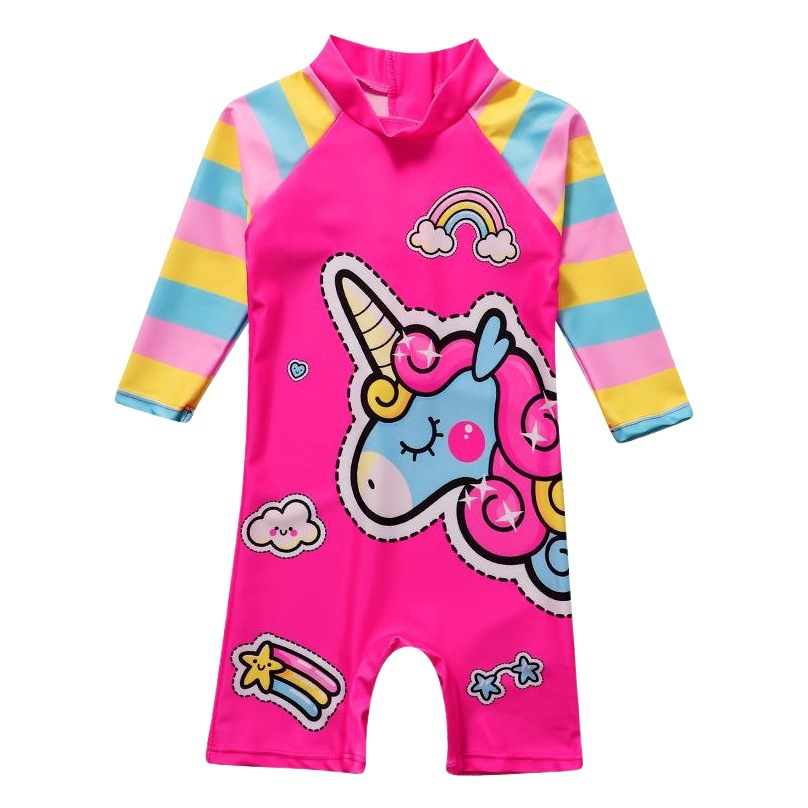 Baby Swimwear Female Baby Long Sleeve Conjoined Unicorn Cartoon Sunscreen Hot Spring Children Baby Girl Cute Swimwear