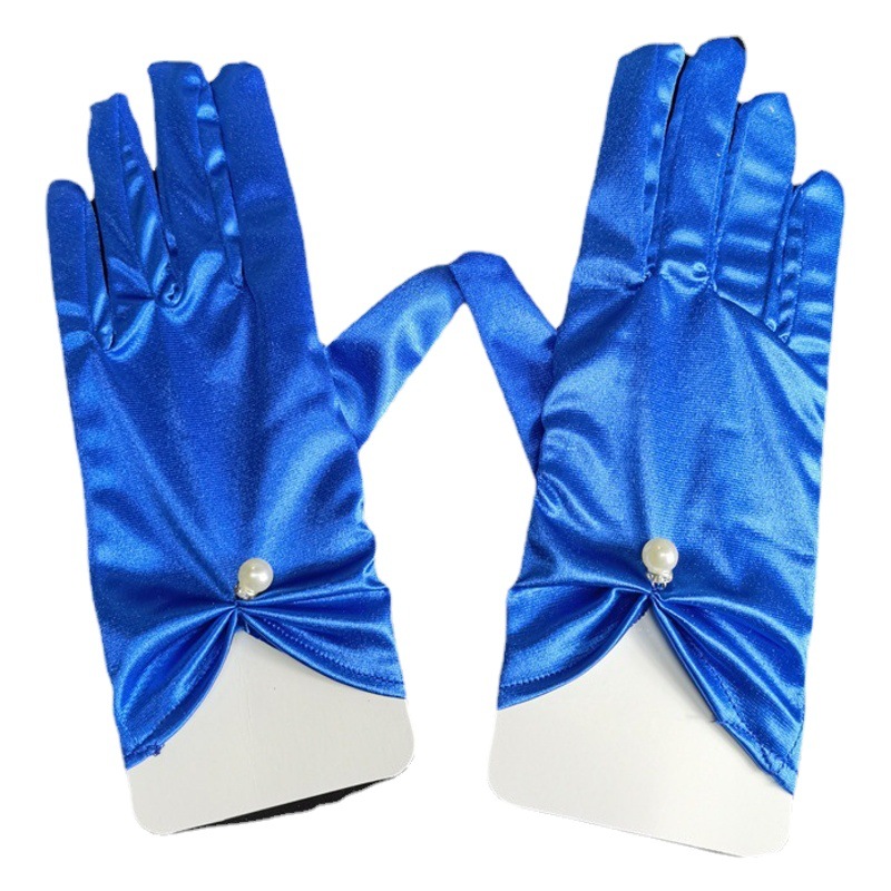 European and American Wedding Dress Gloves Satin Beading Simple Short Colorful Party Anti-Scratch Photo Bag Finger Satin Spandex