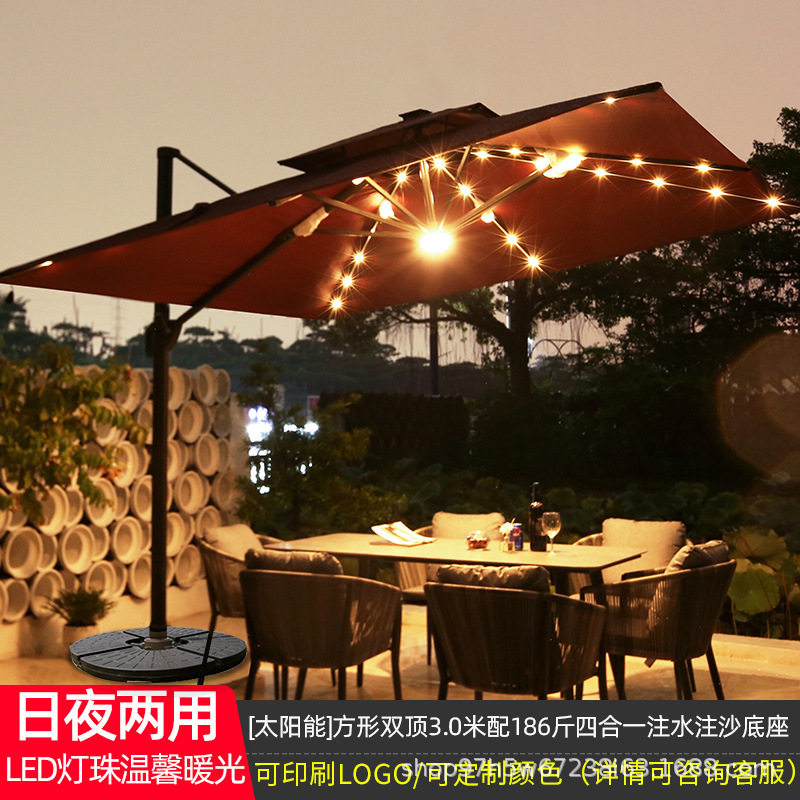 Picture of Large Garden Roman Umbrella Outdoor Parasol with Light Four-Corner Umbrella Courtyard Rooftop Outdoor Commercial Stall Advertising Umbrella