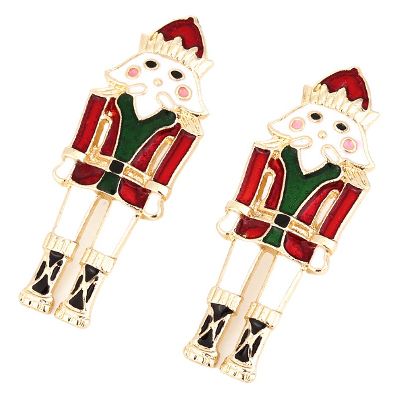 European and American Retro Alloy Oil Drop Nutcracker Earrings Distinctive Cute Cartoon Character Soldier Earrings Earrings Women