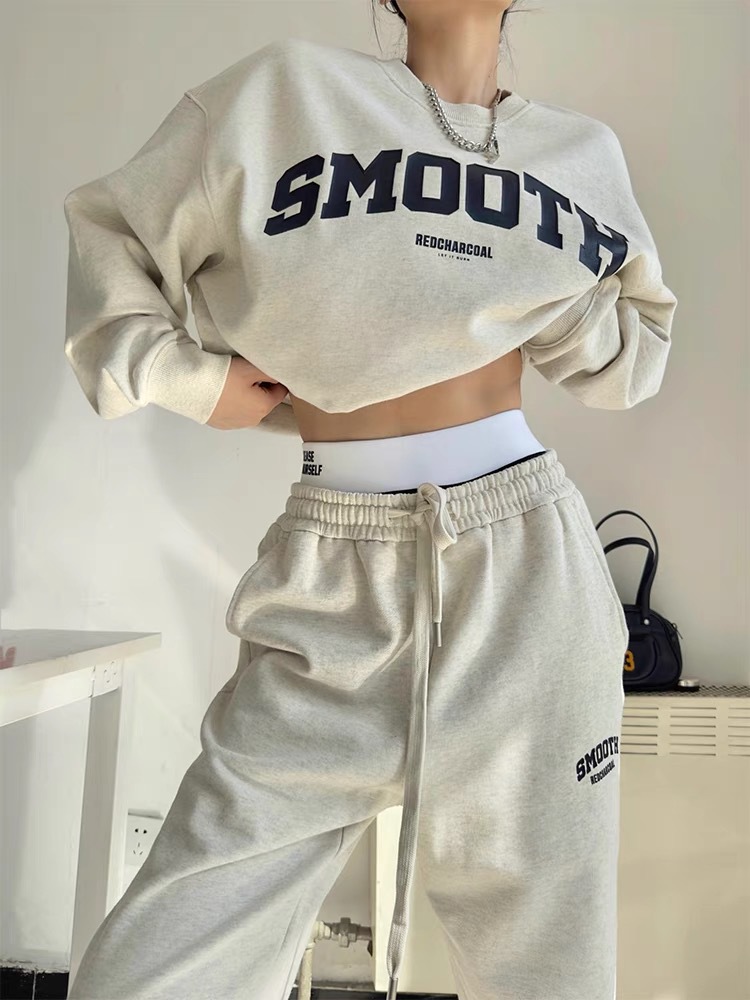 American Ins Style Casual Sportswear Suit for Women in Autum Loose and Versatile Sweatshirt and Sweatpants Student Running Two-Piece Set