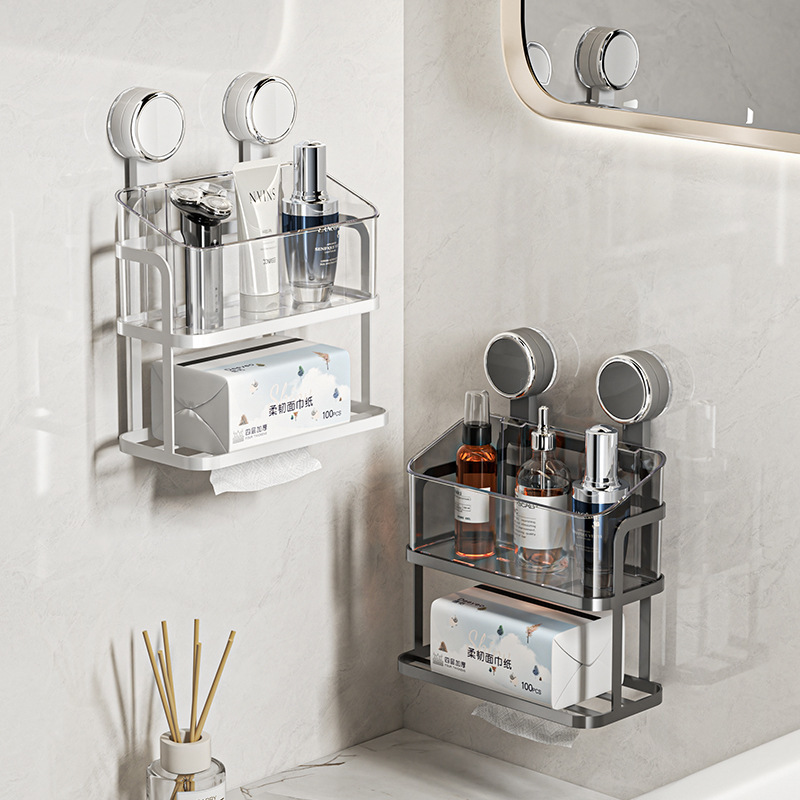 Suction Cup Storage Rack Punch-free Bathroom Cosmetic Storage Suction Cup Wall-mounted Iron Tissue Box Storage Rack