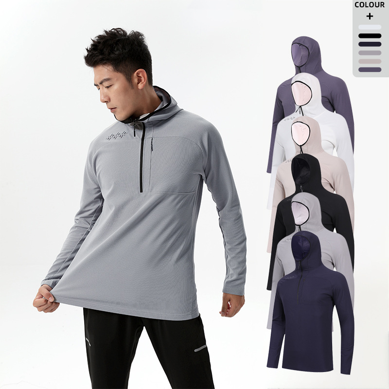 Dijia Spring Sports men's long-sleeved hooded half-pull running training quick-drying clothes winter tight coach morning running clothes