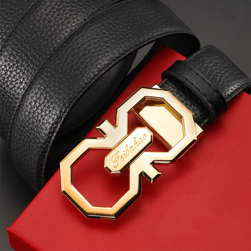 8 Buckle Men's Casual Light Luxury Belt Smooth Buckle Belt High-end Fashion Trendy Business Men's Belt for Young People