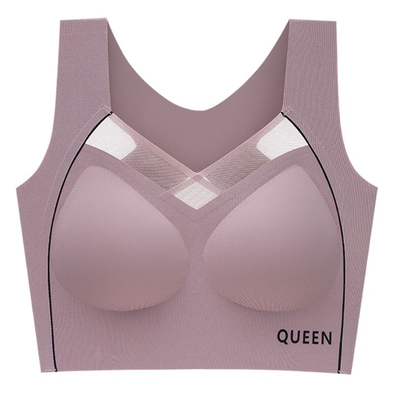 Seamless Beautiful Back Large Size Underwear Women's Shockproof Upper Support Push-up Rimless Sports Bra Widened Side Wall Collecting Breast Cover