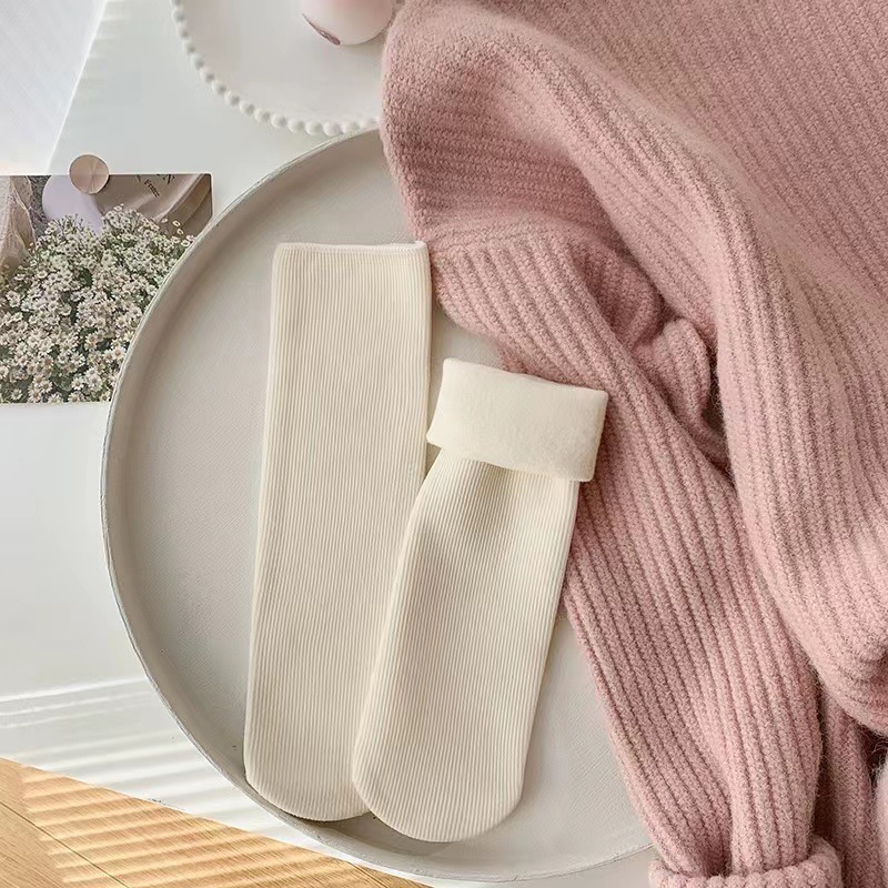 Picture of Socks Women's Autumn and Winter Mid-size Socks Solid Color Cotton Socks fleece-lined Thickened Warm Snow Socks Sleep Socks Floor Socks Zhuji