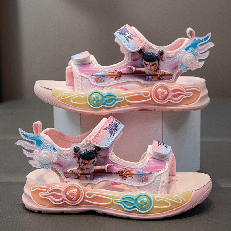 Girls Beach Shoes Soft Sole Children's Sandals Summer New Cyber Celebrated Girls Princess Shoes Cartoon Non-slip Sports Sandals