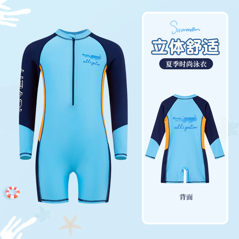 Picture of Summer New Children's Swimsuit Big Children's Long-sleeved Sunscreen Suit Boy's Swimsuit Comfortable Fit Student's Swimsuit
