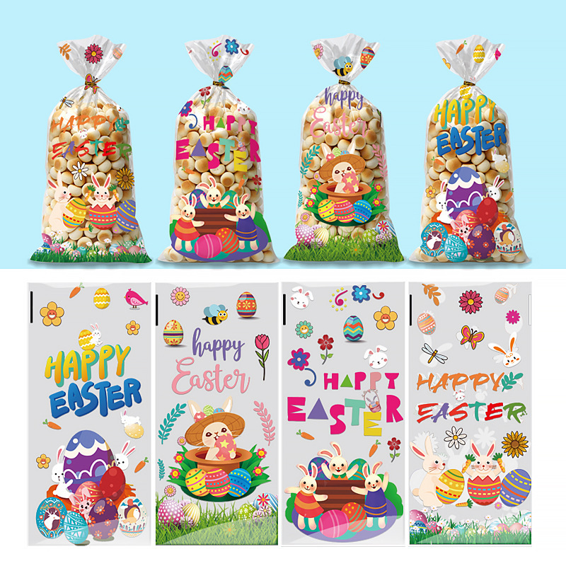 Original four-in-one Easter OPP flat pocket rabbit egg pattern candy gift packaging bag universal festival