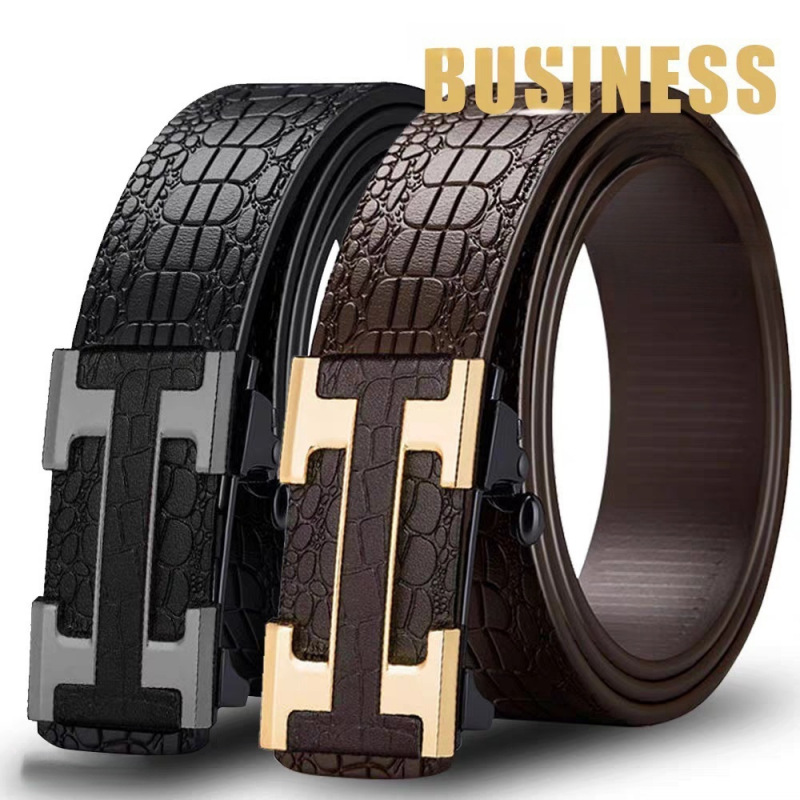 Cross-border exclusive for high-end men's belt toothless automatic buckle genuine leather leather belt casual business belt
