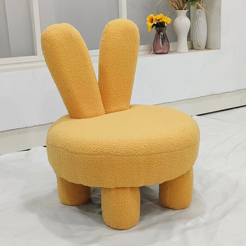 Picture of Cute Rabbit Children's Chair Fabric Shoe Changing Low Stool Lamb Velvet Backrest Chair Living Room Bedroom Creative Children's Seat