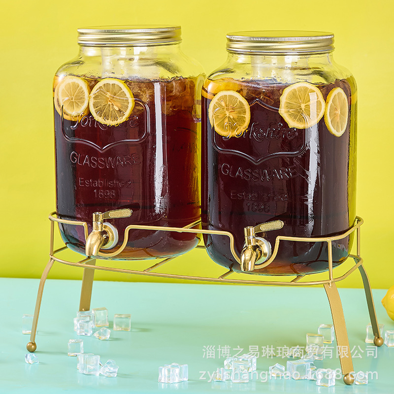 Picture of Cross Border Glass Beverage Dispenser Juice Jar Cola Barrel Container with Tap Fruit Tea Lemon Beverage Barrel suit