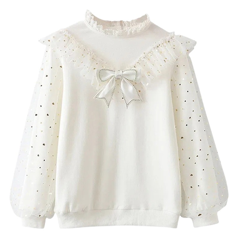 Girls Base Shirt Princess Style Lace Top New Spring and Autumn Children's College Stylish Mesh Base Doll Shirt