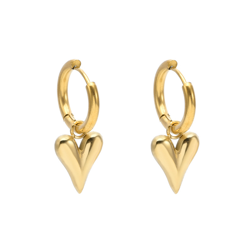 Sweet Fashion Golden Ear Buckle Hanging Corrosion Love Small Wrinkled Chrysanthemum Titanium Steel Earrings Temperament All-match Earrings Earrings Women's Fashion