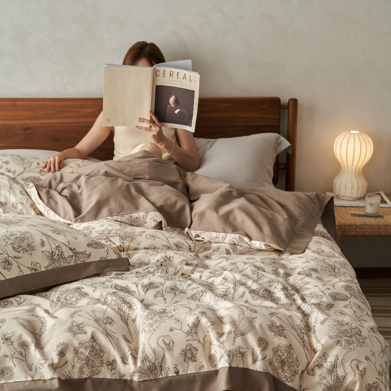 High-end Thickened Sanding Four-piece Set Cotton Pure Cotton Bed Sheet Quilt Cover American Style Light Luxury Retro Autumn and Winter Bedding